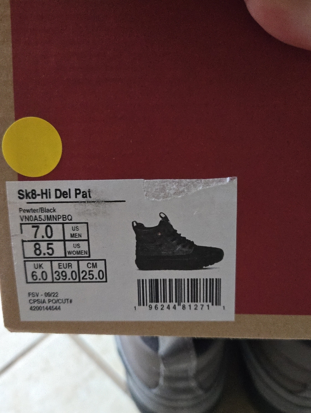 Vans Sk8 Hi Del Pato Women size 8.5 Grey and Black Primaloft 052026 - Picture 7 of 7
